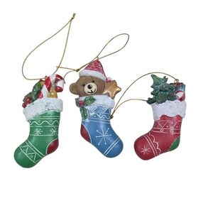 Christmas Stocking Ornaments 3 Piece Set  Teddy Bear New With Box